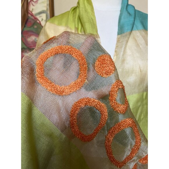 Rising Tide Handcrafted Sheer Scarf With Burnout Velvet Circles & Wide Colorful - Picture 7 of 8
